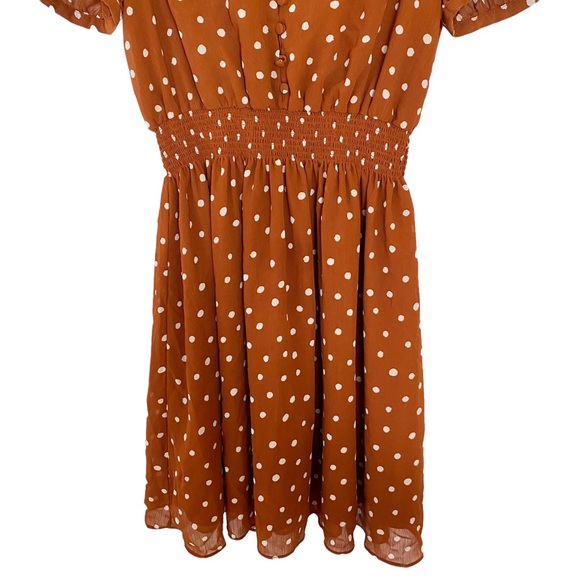 NWT Madewell Smocked Waist Mini Dress Inkspot Dots Brown Polka Dot Pinup Small - Picture 12 of 16